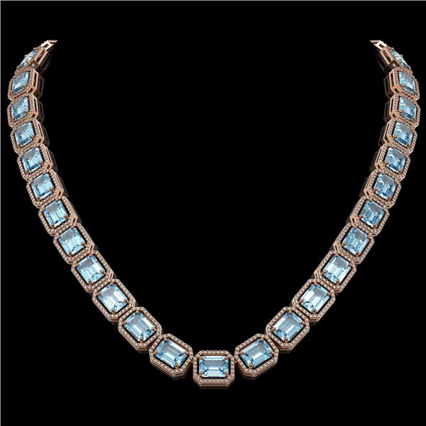 78.34 ctw Sky Topaz & Diamond Micro Pave Halo Necklace 10k Rose Gold - REF-712X5A