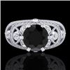 Image 2 : 2 ctw Fancy Black Diamond Engagment Art Deco Ring 18k White Gold - REF-161Y8X