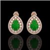 Image 1 : 7.74 ctw Jade & Diamond Victorian Earrings 14K Rose Gold - REF-218F2M