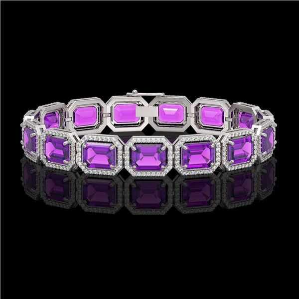 34.86 ctw Amethyst & Diamond Micro Pave Halo Bracelet 10k White Gold - REF-345Y5X