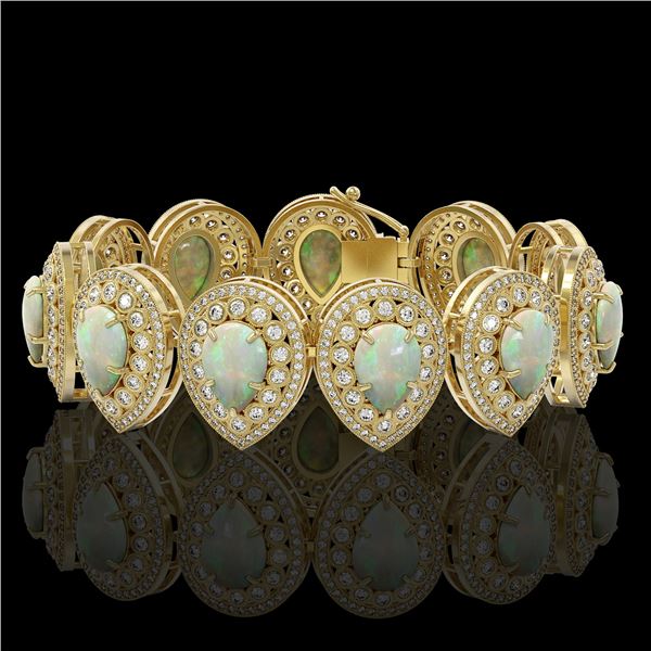 46.44 ctw Certified Opal & Diamond Victorian Bracelet 14K Yellow Gold - REF-1468H4R