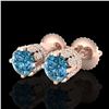 Image 1 : 1.75 ctw Fancy Intense Blue Diamond Art Deco Earrings 18k Rose Gold - REF-172F8M