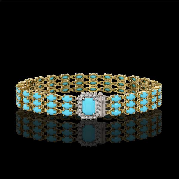 19.27 ctw Turquoise & Diamond Bracelet 14K Yellow Gold - REF-318H2R