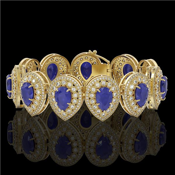 56.04 ctw Sapphire & Diamond Victorian Bracelet 14K Yellow Gold - REF-1418W2H
