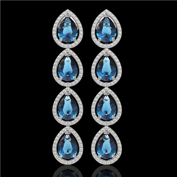 11.2 ctw London Topaz & Diamond Micro Pave Halo Earrings 10k White Gold - REF-172R8K