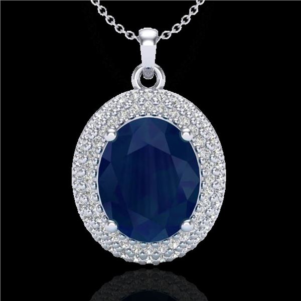 4.50 ctw Sapphire & Micro Pave VS/SI Diamond Necklace 18k White Gold - REF-120W9H