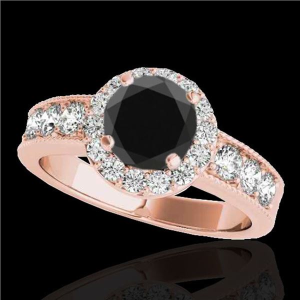 1.85 ctw Certified VS Black Diamond Solitaire Halo Ring 10k Rose Gold - REF-74X5A
