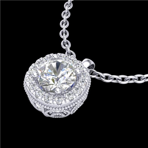 1.1 ctw VS/SI Diamond Solitaire Art Deco Stud Necklace 18k White Gold - REF-218N2F