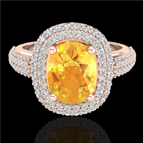 3.50 ctw Citrine & Micro Pave VS/SI Diamond Ring 14k Rose Gold - REF-98Y2X