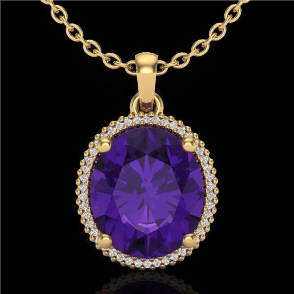 10 ctw Amethyst & Micro Pave VS/SI Diamond Necklace 18k Yellow Gold - REF-78K2Y