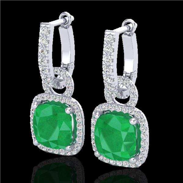 6 ctw Emerald & Micro Pave VS/SI Diamond Earrings 18k White Gold - REF-125A5N