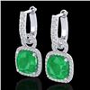 6 ctw Emerald & Micro Pave VS/SI Diamond Earrings 18k White Gold - REF-125A5N