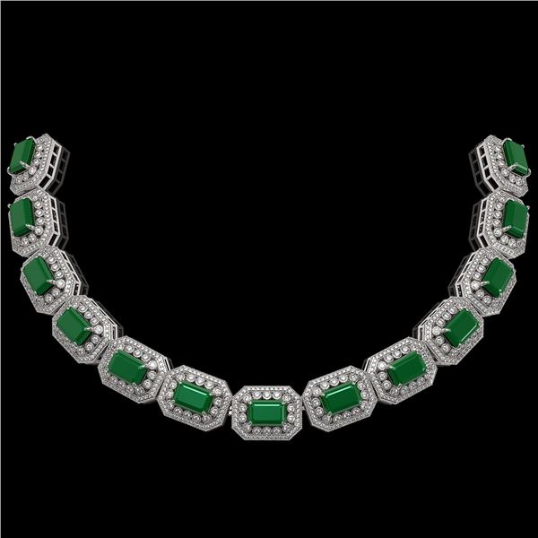 137.65 ctw Emerald & Diamond Victorian Necklace 14K White Gold - REF-3181G8W