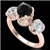 3 ctw Fancy Black Diamond Art Deco 3 Stone Ring 18k Rose Gold - REF-318A2N