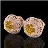 1.31 ctw Intense Fancy Yellow Diamond Art Deco Earrings 18k Rose Gold - REF-149R3K