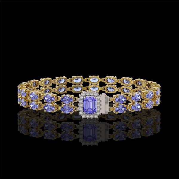 16.08 ctw Tanzanite & Diamond Bracelet 14K Yellow Gold - REF-236K4Y