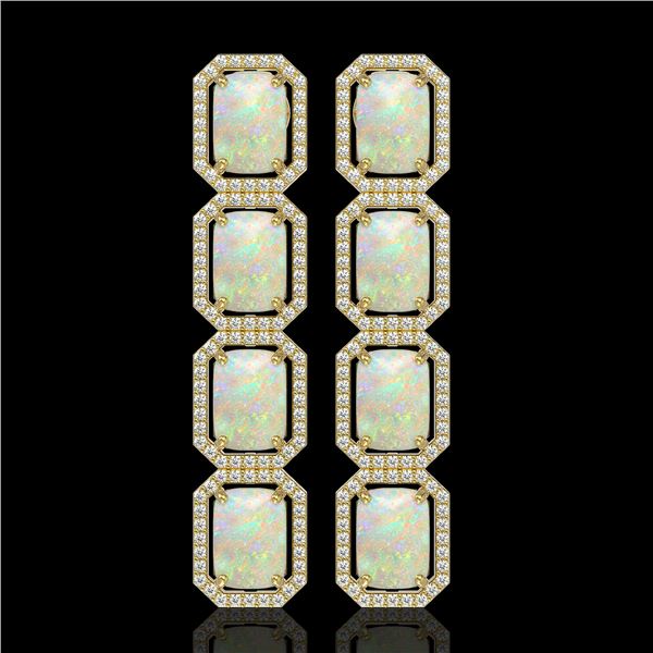 12.99 ctw Opal & Diamond Micro Pave Halo Earrings 10k Yellow Gold - REF-236Y4X