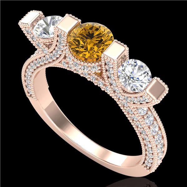 2.3 ctw Intense Fancy Yellow Diamond Micro Pave Ring 18k Rose Gold - REF-236A4N