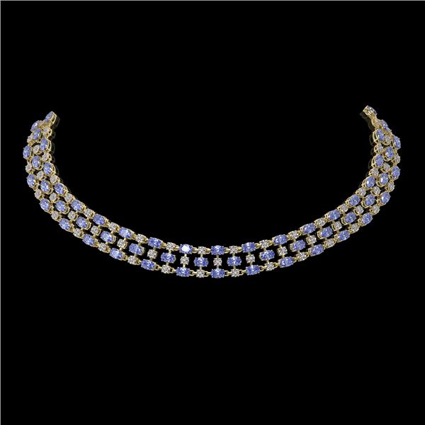 35.93 ctw Tanzanite & Diamond Necklace 10K Yellow Gold - REF-527R3K