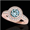 Image 1 : 2 ctw SI Certified Blue Diamond Solitaire Halo Ring 10k Rose Gold - REF-196X4A