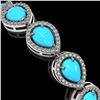 Image 3 : 13.19 ctw Turquoise & Diamond Micro Pave Halo Bracelet 10k White Gold - REF-305G8W