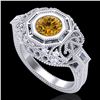 Image 1 : 1.13 ctw Intense Fancy Yellow Diamond Art Deco Ring 18k White Gold - REF-309M3G