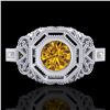 Image 2 : 1.13 ctw Intense Fancy Yellow Diamond Art Deco Ring 18k White Gold - REF-309M3G