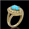 Image 2 : 4.02 ctw Turquoise & Diamond Victorian Ring 14K Yellow Gold - REF-123H6R