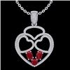 Image 2 : 3 ctw Ruby & Micro Pave Designer Heart Necklace 14k White Gold - REF-134G5W