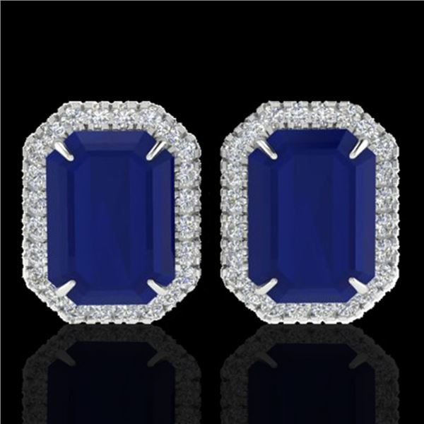 14 ctw Sapphire & Micro Pave VS/SI Diamond Earrings 18k White Gold - REF-136H4R