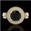 Image 2 : 2.05 ctw Fancy Black Diamond Art Deco 3 Stone Ring 18k Yellow Gold - REF-180K2Y