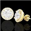 Image 2 : 3.50 ctw Halo VS/SI Diamond Micro Pave Earrings 18k Yellow Gold - REF-834Y5X