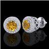 Image 2 : 1.55 ctw Intense Fancy Yellow Diamond Art Deco Earrings 18k White Gold - REF-281W8H