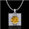 Image 1 : 1.02 ctw Intense Fancy Yellow Diamond Art Deco Necklace 18k White Gold - REF-143F6M
