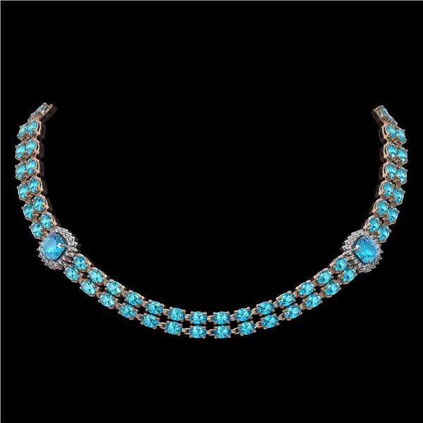 38.95 ctw Swiss Topaz & Diamond Necklace 14K Rose Gold - REF-527W3H