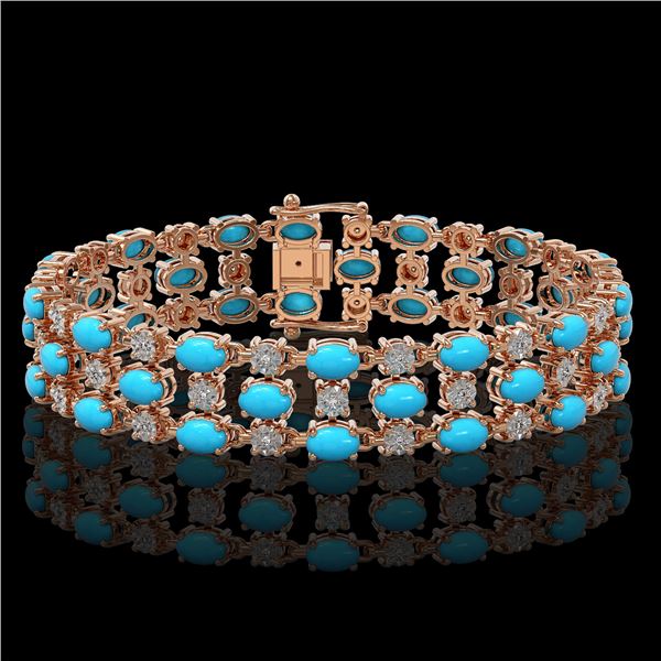 18.05 ctw Turquoise & Diamond Bracelet 10K Rose Gold - REF-227K3Y