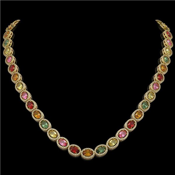 31.96 ctw Multi Color Sapphire & Diamond Micro Pave Necklace 10k Yellow Gold - REF-674N4F