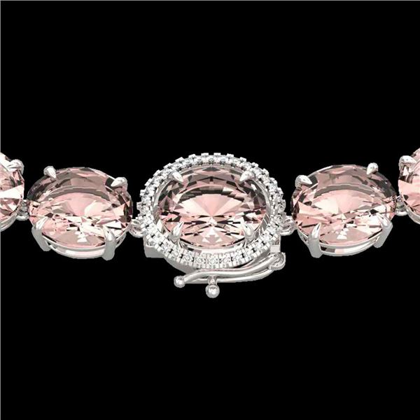 148 ctw Morganite & VS/SI Diamond Halo Micro Necklace 14k White Gold - REF-2254A5N