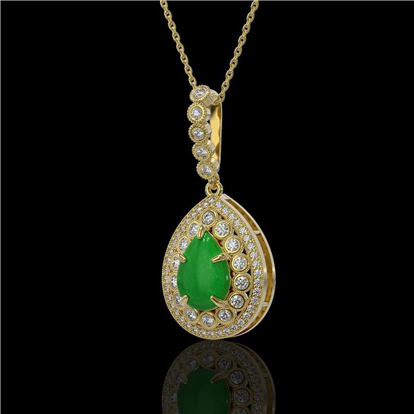 4.07 ctw Jade & Diamond Victorian Necklace 14K Yellow Gold - REF-118G2W