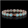 Image 2 : 11.40 ctw Turquoise & Diamond Micro Pave Halo Bracelet 10k Rose Gold - REF-227G8W