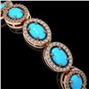 Image 3 : 11.40 ctw Turquoise & Diamond Micro Pave Halo Bracelet 10k Rose Gold - REF-227G8W