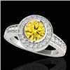 Image 1 : 2 ctw Certified SI/I Fancy Intense Yellow Diamond Halo Ring 10k White Gold - REF-313W6H
