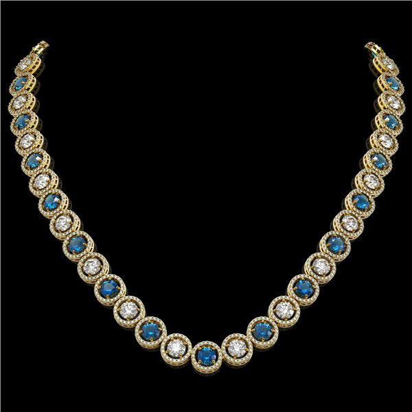 31.18 ctw Blue & Diamond Micro Pave Necklace 18K Yellow Gold - REF-2904Y4X