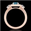 Image 3 : 1.55 ctw Intense Blue Diamond Art Deco 3 Stone Ring 18k Rose Gold - REF-178Y2X