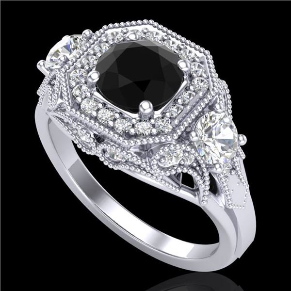 2.11 ctw Fancy Black Diamond Art Deco 3 Stone Ring 18k White Gold - REF-180X2A