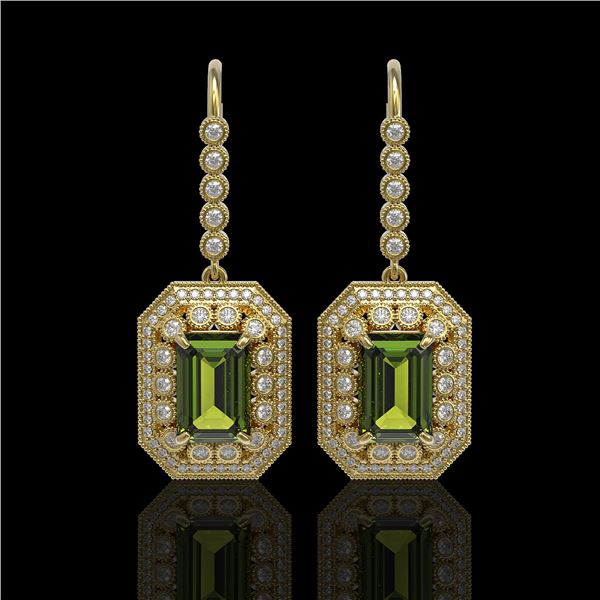 13.4 ctw Tourmaline & Diamond Victorian Earrings 14K Yellow Gold - REF-375F3M