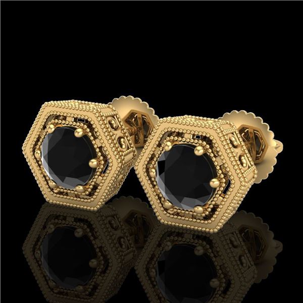 1.07 ctw Fancy Black Diamond Art Deco Stud Earrings 18k Yellow Gold - REF-73Y3X