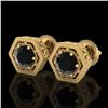 Image 1 : 1.07 ctw Fancy Black Diamond Art Deco Stud Earrings 18k Yellow Gold - REF-73Y3X