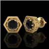 Image 2 : 1.07 ctw Fancy Black Diamond Art Deco Stud Earrings 18k Yellow Gold - REF-73Y3X