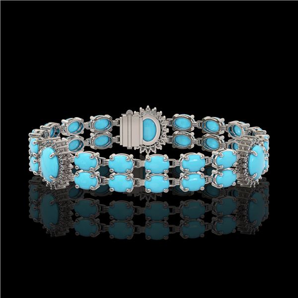 14.58 ctw Turquoise & Diamond Bracelet 14K White Gold - REF-254N5F